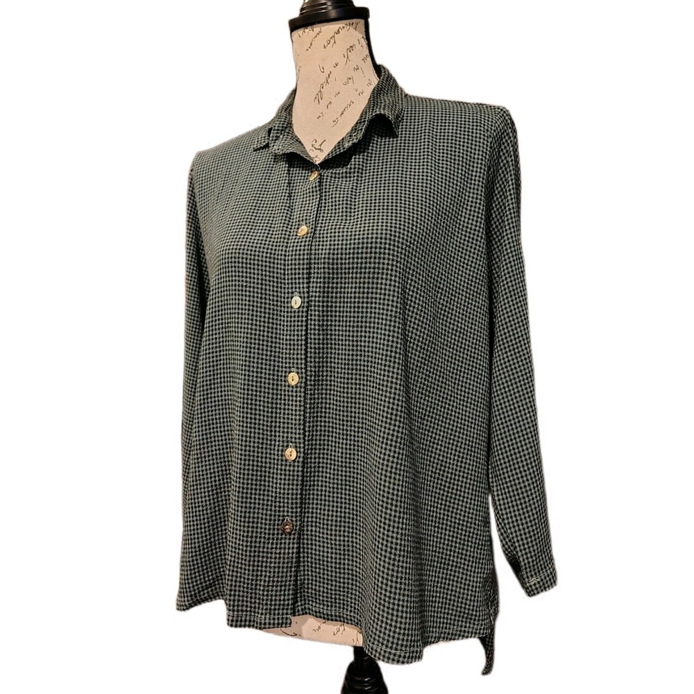 Cut Loose Women's XS Black White Check Tencel Long Sleeve Button Up Top Academia